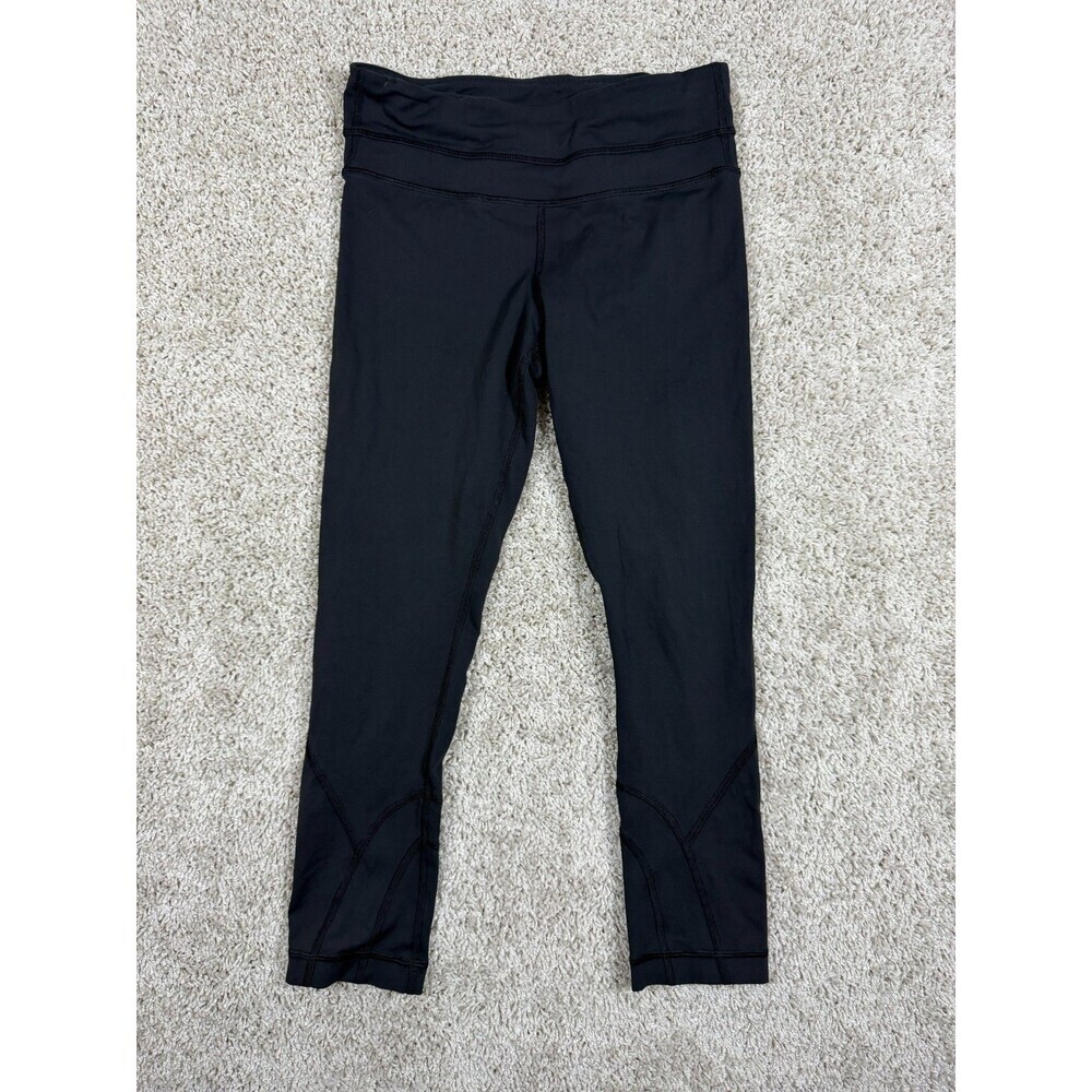 Lululemon Black Crop Leggings Womens Yoga Running Zip Pocket Size 4